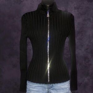 Belldini Rhinestone Zip Cardigan